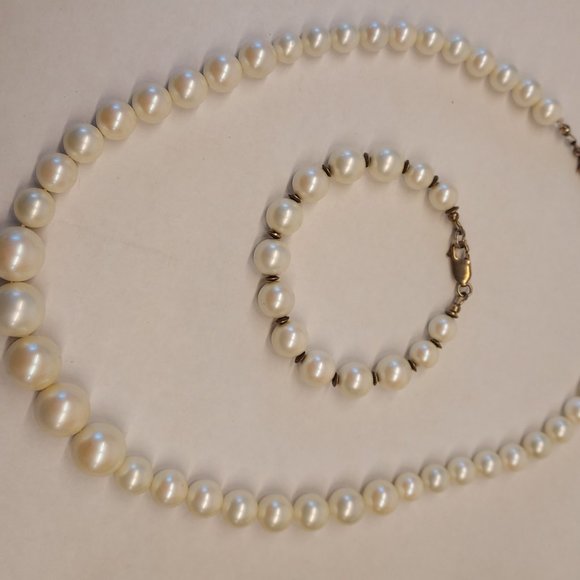 Giant graduated Pearl necklace and Bracelet .925 - Picture 3 of 9